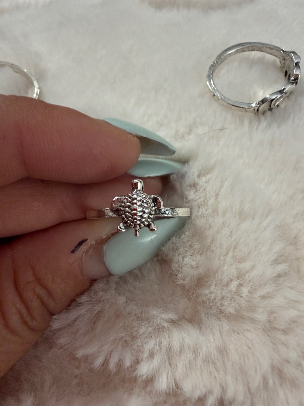 3/30$ Boho Silver Stackable Rings Set with Turquoise Accent - Picture 3 of 6